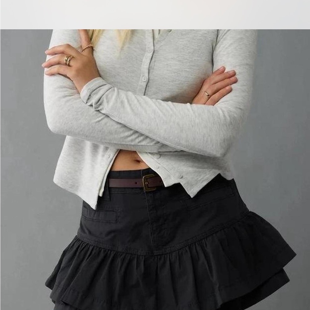 Tiered Black Mini Skort with Ruffle Hem